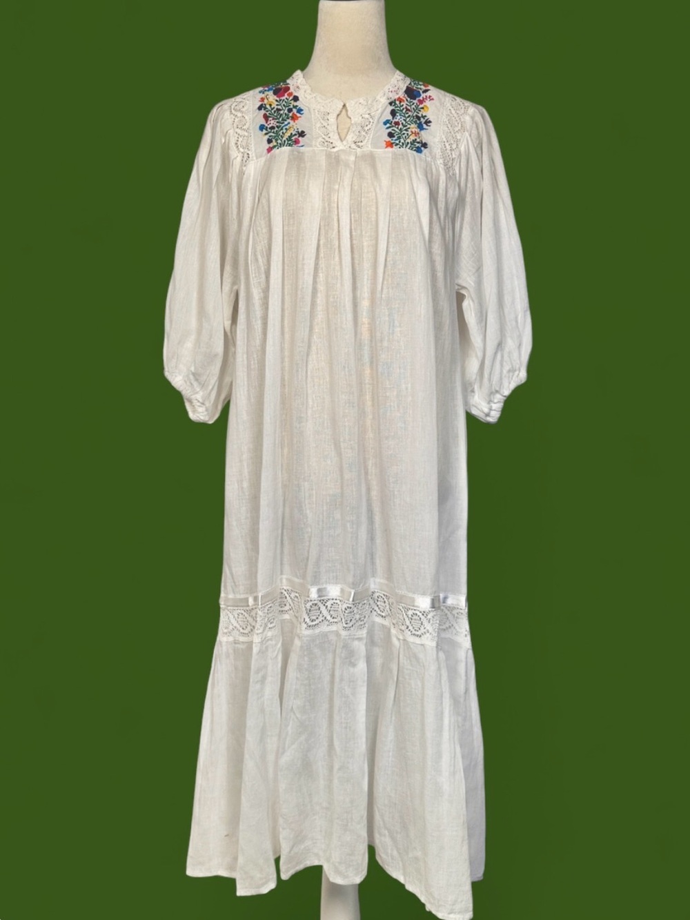 Vintage White Embroidered Prairie Dress | Cottagecore Boho Dress